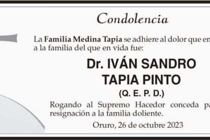 Condolencia por el Dr. Iván Sandro Tapia Pinto