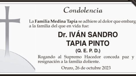 Condolencia por el Dr. Iván Sandro Tapia Pinto