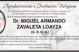 Agradecimiento e Invitación Religiosa: Dr. Miguel Armando Zavaleta Loayza