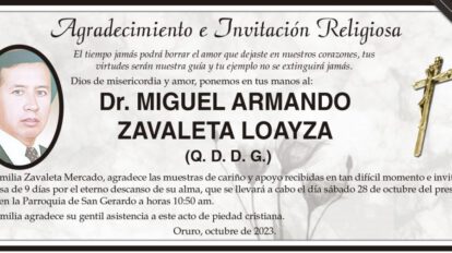 Agradecimiento e Invitación Religiosa: Dr. Miguel Armando Zavaleta Loayza