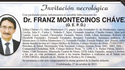 Invitación necrológica del Dr. Franz Montecinos Chávez