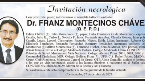 Invitación necrológica del Dr. Franz Montecinos Chávez