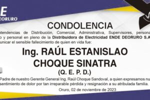 Condolencia por el fallecimiento de Ing. Raúl Estanislao Choque Sinatra