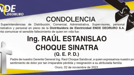 Condolencia por el fallecimiento de Ing. Raúl Estanislao Choque Sinatra