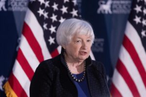 Fotografía de archivo de la Secretaria del Tesoro de Estados Unidos, Janet Yellen, sobre financiamiento a Hamás