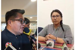 El diputado Renán Cabezas y la diputada Gladys Quispe discuten sobre el Presupuesto General del Estado 2024