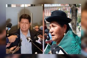 El senador oficialista Luis Adolfo Flores y la diputada María Alanoca discuten sobre elecciones judiciales 2024