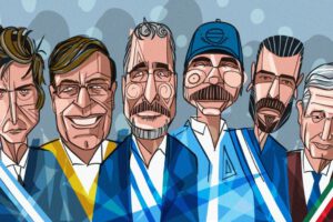 Ilustraciones animadas de diferentes presidentes de América Latina en 2023