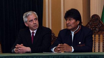 Evo Morales y Álvaro García Linera en el Tribunal de Sentencia
