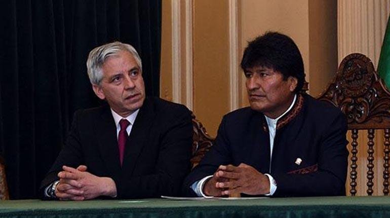 Evo Morales y Álvaro García Linera en el Tribunal de Sentencia