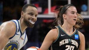 Stephen Curry y Sabrina Ionescu en el concurso de triples