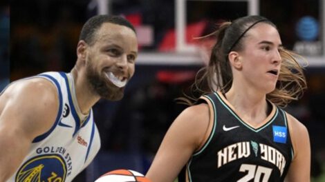 Stephen Curry y Sabrina Ionescu en el concurso de triples