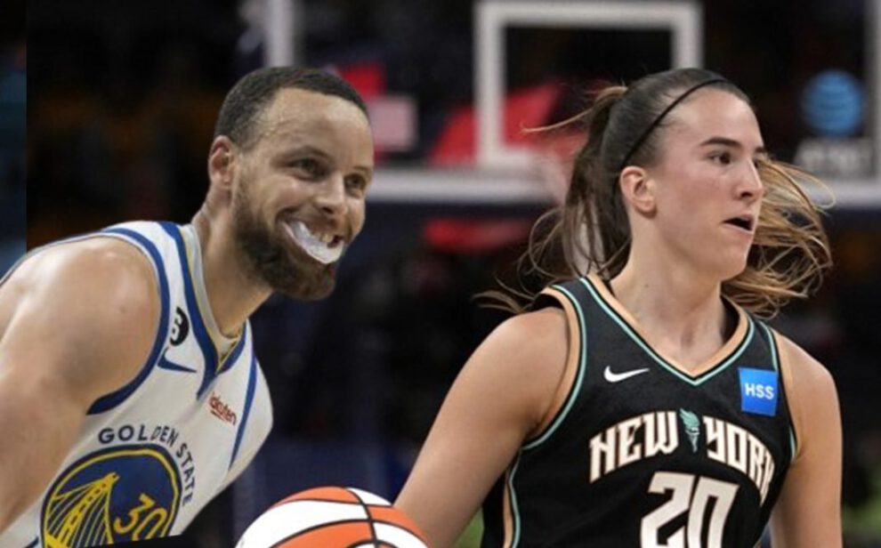 Stephen Curry y Sabrina Ionescu en el concurso de triples