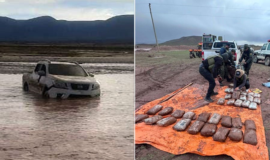 Hallan 105 kilos de marihuana en un vehículo arrastrado por río en Potosí