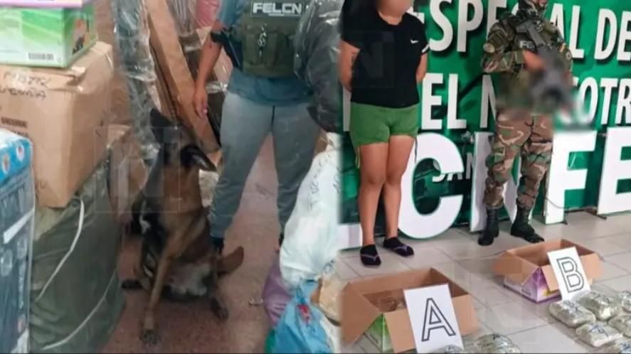 Aprehenden a mujer tras hallazgo de 18 paquetes de marihuana en empresa de encomiendas.