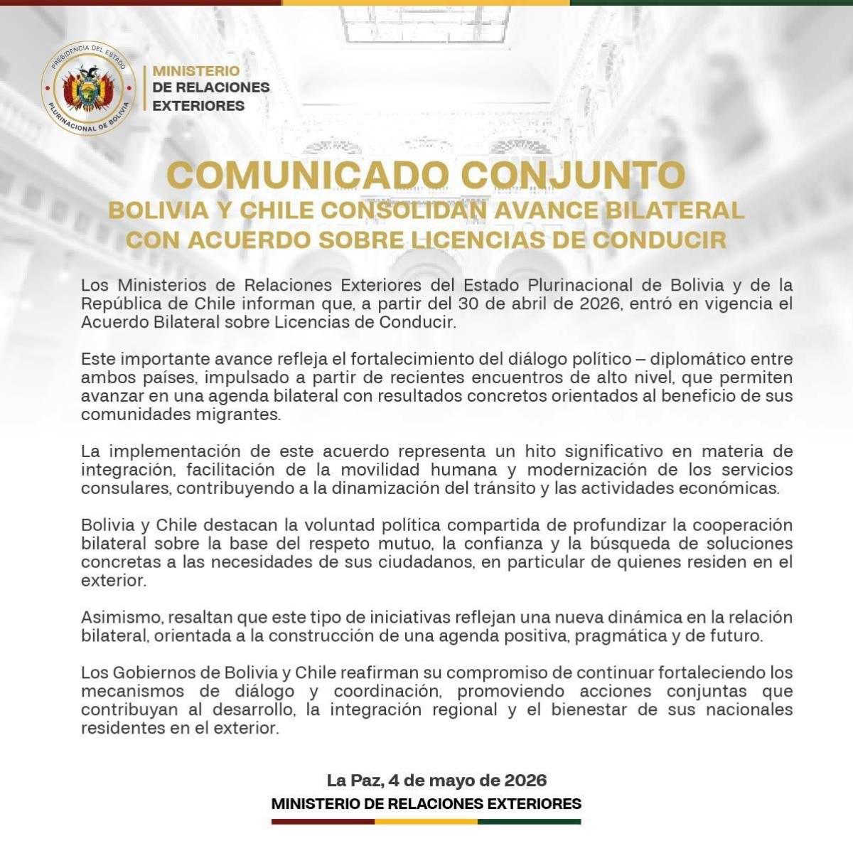 Comunicado conjunto de Bolivia y Chile