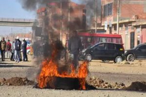 Un punto de bloqueo en la ciudad de El Alto