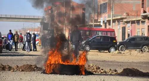 Un punto de bloqueo en la ciudad de El Alto
