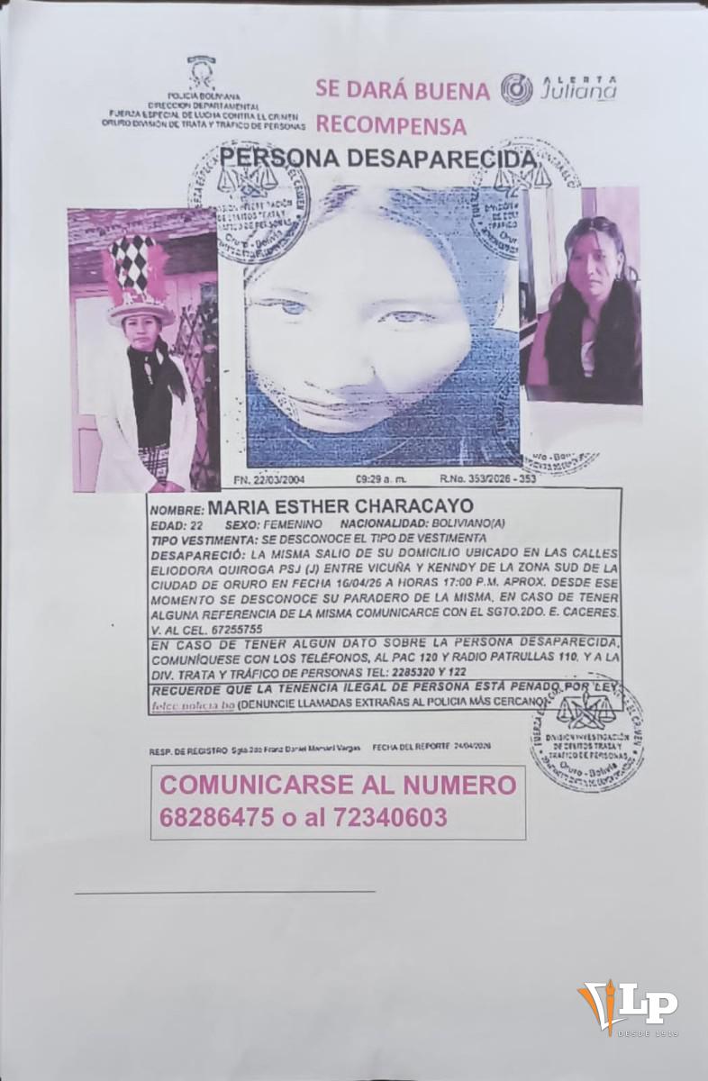 Imagen del comunicado de desaparecida
