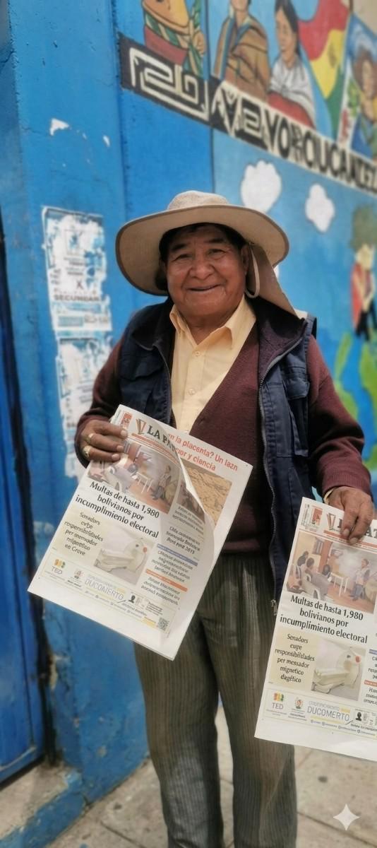 Don Samuel informando a la ciudadanía orureña con la edición de LA PATRIA