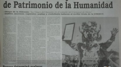 periódico de 2001 en el que se refleja la proclama del Carnaval de Oruro