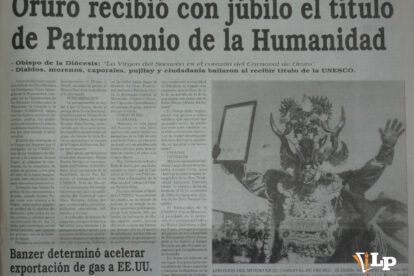 periódico de 2001 en el que se refleja la proclama del Carnaval de Oruro
