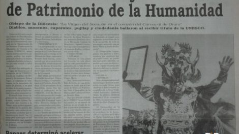 periódico de 2001 en el que se refleja la proclama del Carnaval de Oruro