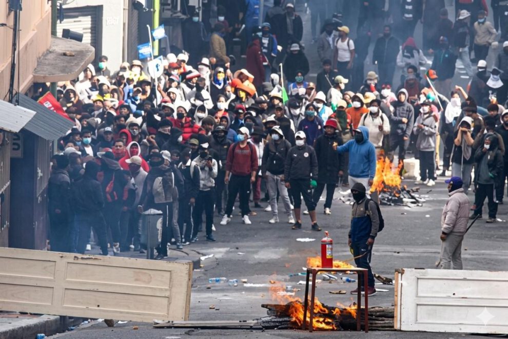 Manifestantes destruyeron la puerta de un edificio para levantar barricadas