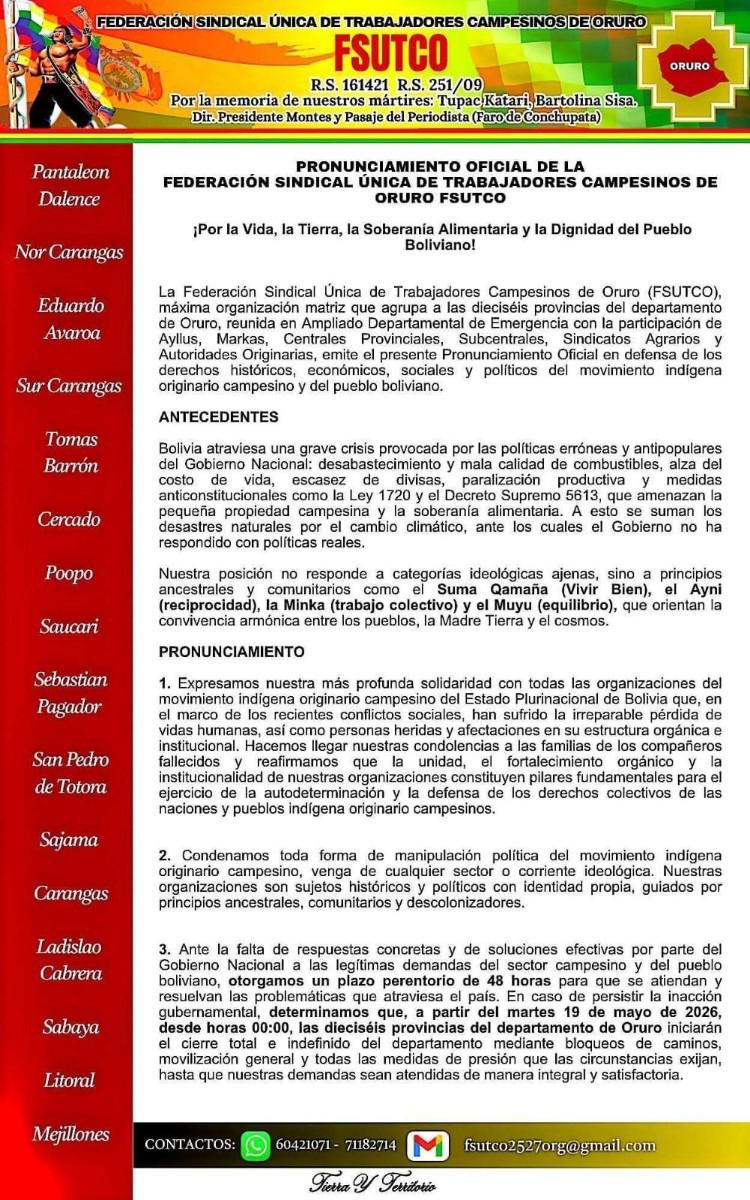 pronunciamiento de la Fsutco