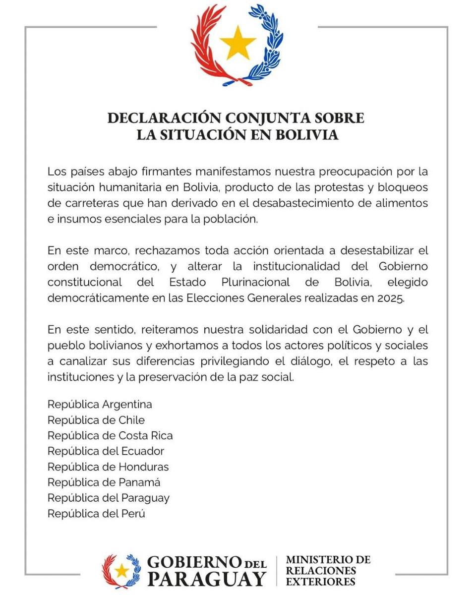 Declaración conjunta desde el Gobierno de Paraguay