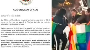 En las imágenes se observa cómo los manifestantes arrancaron la Wiphala para romperla y quemarla