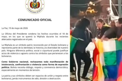 En las imágenes se observa cómo los manifestantes arrancaron la Wiphala para romperla y quemarla