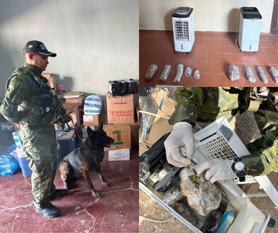 Se encontraron 9 paquetes con una sustancia verduzca ocultos en aires acondicionados