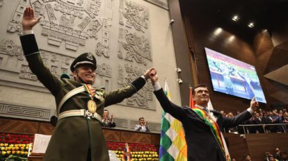 El Presidente Rodrigo Paz y el vicepresidente Edmand Lara en su posesión