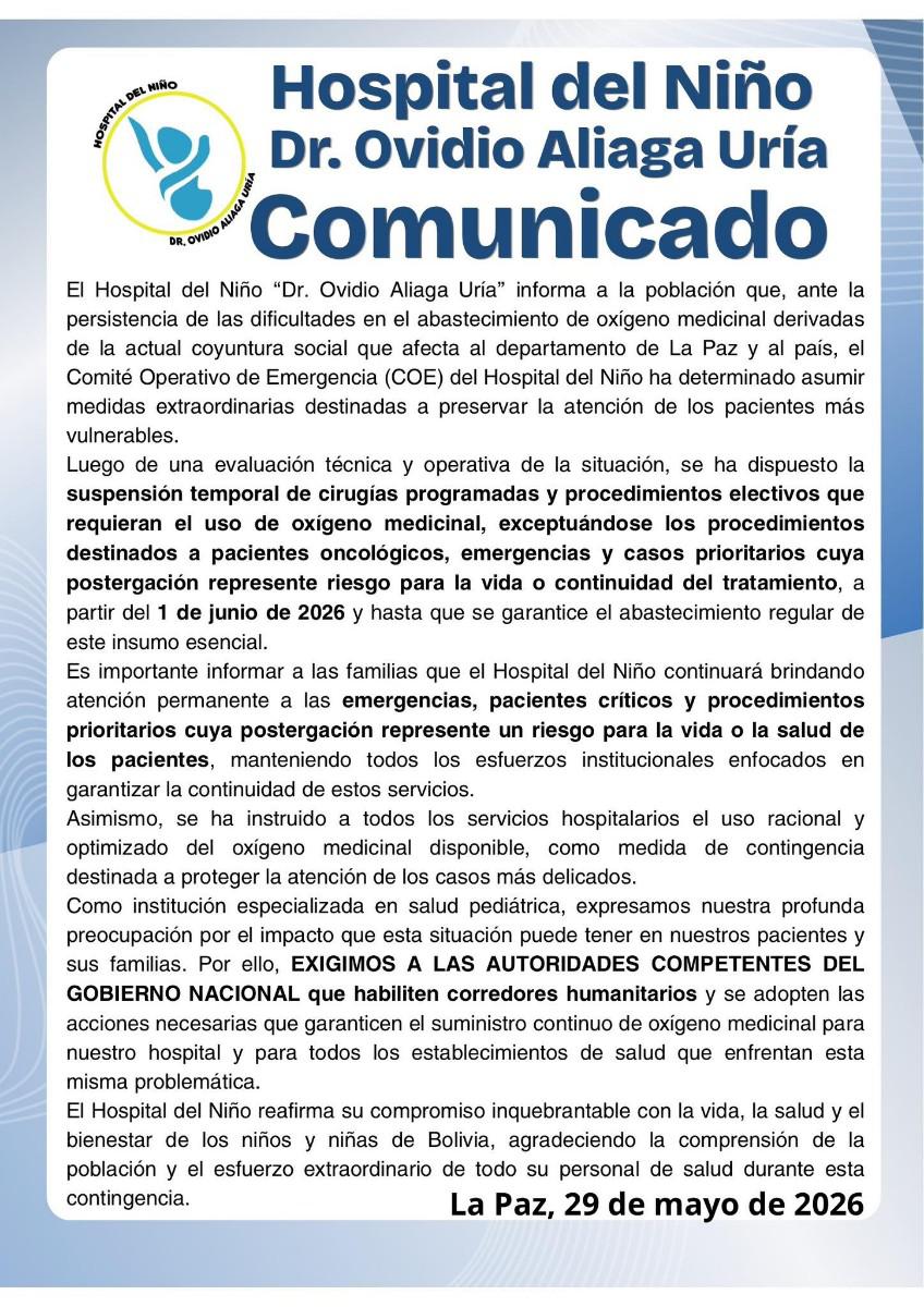 Comunicado oficial del centro médico