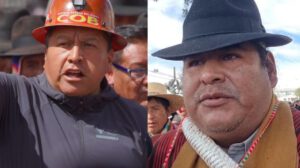 Mario Argollo,(i) ejecutivo de la Central Obrera Boliviana (COB)y Vicente Salazar, dirigente de la Federación de Campesinos Túpac Katari(d)