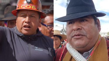 Mario Argollo,(i) ejecutivo de la Central Obrera Boliviana (COB)y Vicente Salazar, dirigente de la Federación de Campesinos Túpac Katari(d)