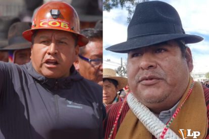 Mario Argollo,(i) ejecutivo de la Central Obrera Boliviana (COB)y Vicente Salazar, dirigente de la Federación de Campesinos Túpac Katari(d)