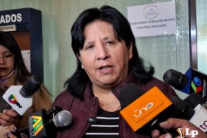 La diputada Bilbao en conferencia de prensa