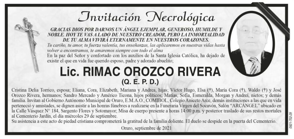 Lic. Rimac Orozco Rivera Q. E. P. D.