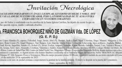Invitación Necrológica de Francisca Bohorquez Niño de Guzmán