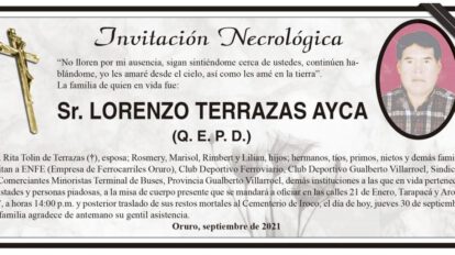 Invitación Necrológica: Lorenzo Terrazas Ayca