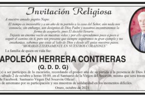 Invitación Religiosa para recordar a Napoleón Herrera Contreras