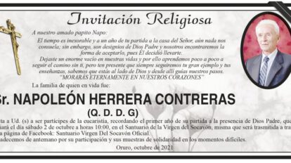 Invitación Religiosa para recordar a Napoleón Herrera Contreras
