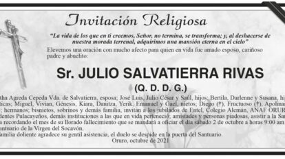 Invitación Religiosa para Julio Salvatierra Rivas