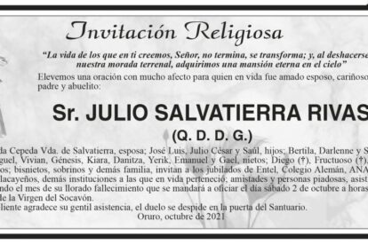 Invitación Religiosa para Julio Salvatierra Rivas