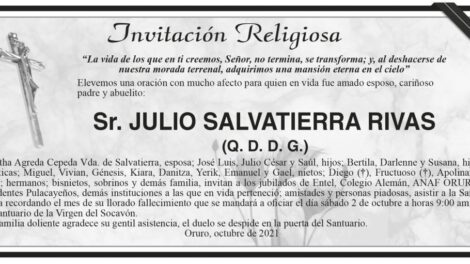 Invitación Religiosa para Julio Salvatierra Rivas