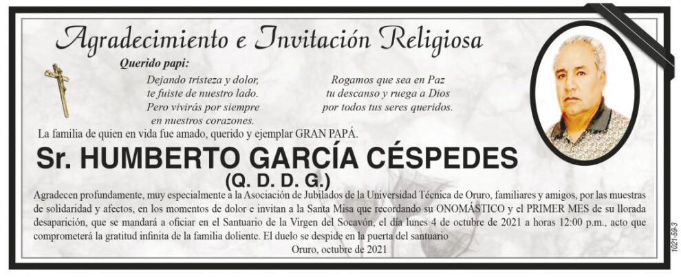 Agradecimiento e Invitación Religiosa por Humberto García Céspedes