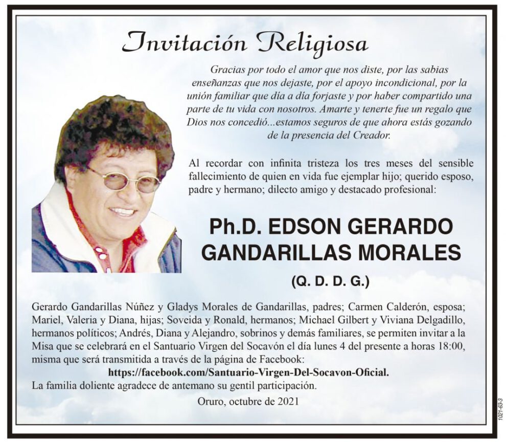 Ph.D. Edson Gerardo Gandarillas Morales invitación religiosa