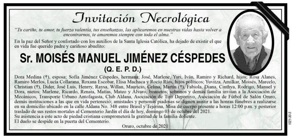 Moisés Manuel Jiménez Céspedes Q. E. P. D.